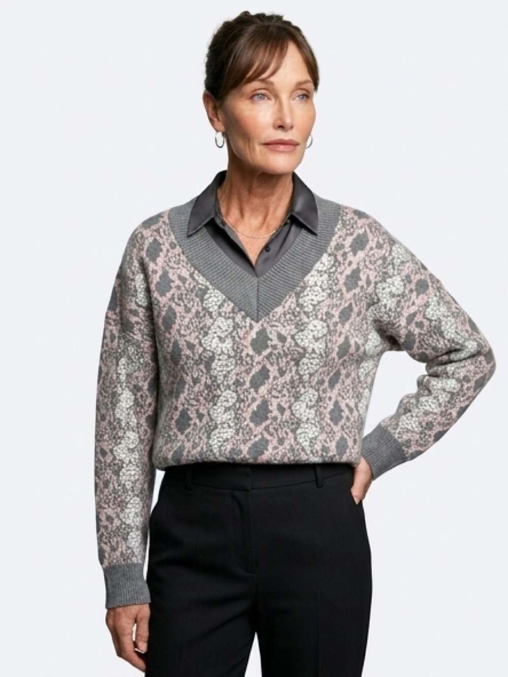 The Limited Pink and Grey  V-Neck Knit Sweater